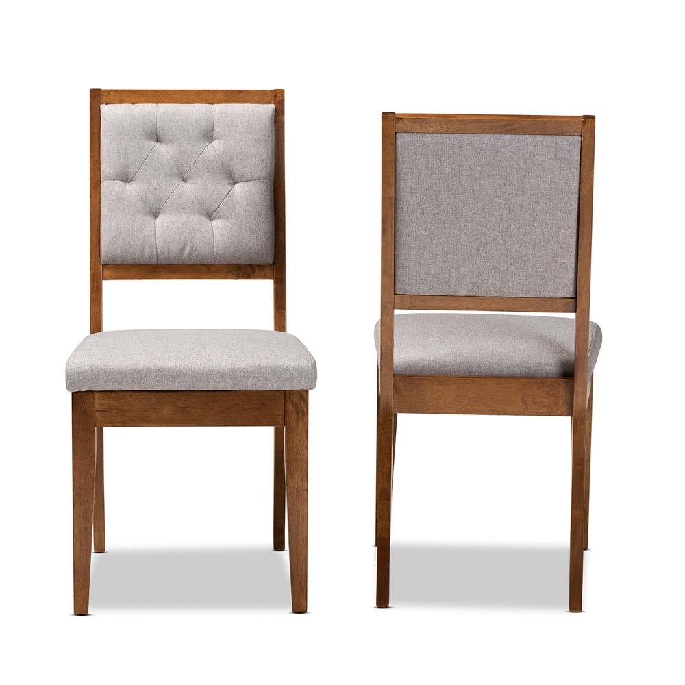 Grey Fabric Upholstered and Walnut Brown Finished Wood 2-Piece Dining Chair Set. Picture 11