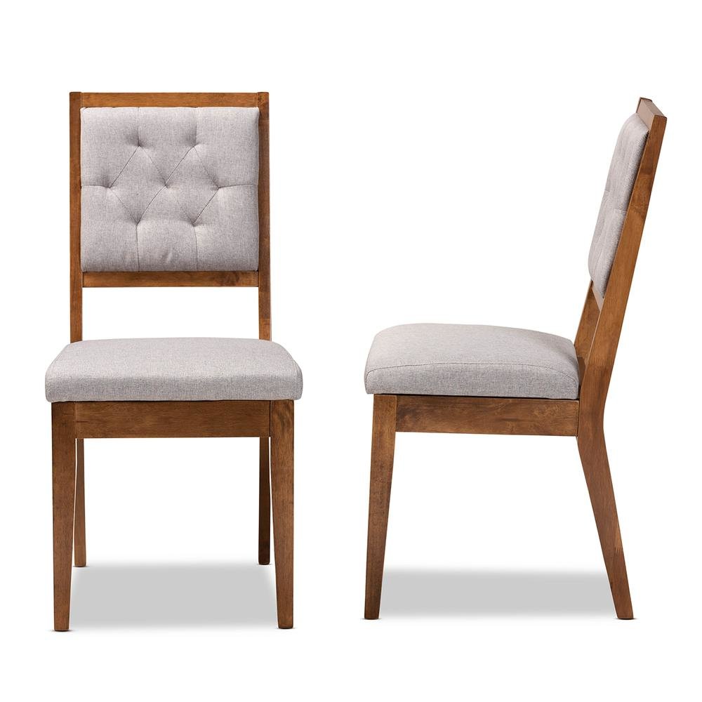 Grey Fabric Upholstered and Walnut Brown Finished Wood 2-Piece Dining Chair Set. Picture 12