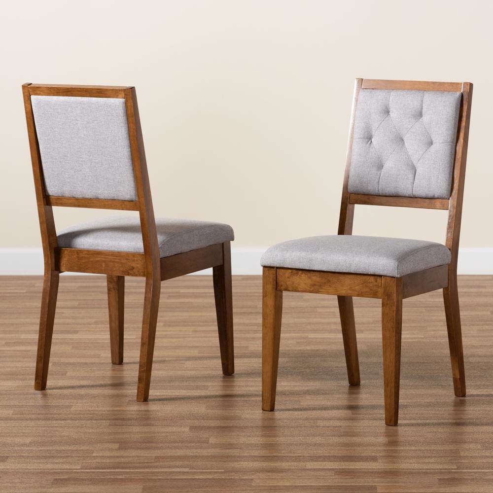 Grey Fabric Upholstered and Walnut Brown Finished Wood 2-Piece Dining Chair Set. Picture 17