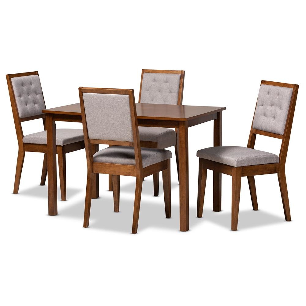 Grey Fabric Upholstered and Walnut Brown Finished Wood 5-Piece Dining Set. Picture 11