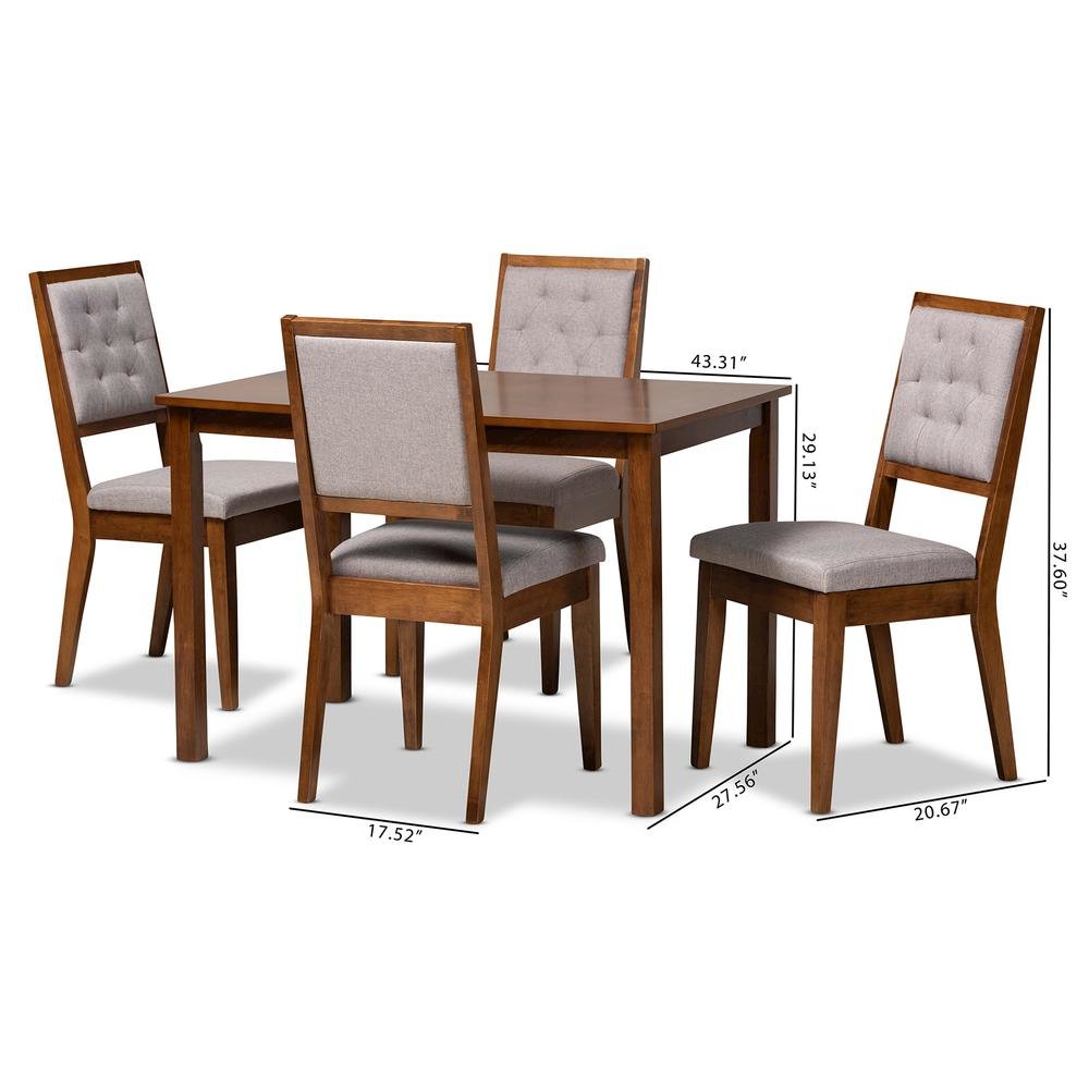 Grey Fabric Upholstered and Walnut Brown Finished Wood 5-Piece Dining Set. Picture 20