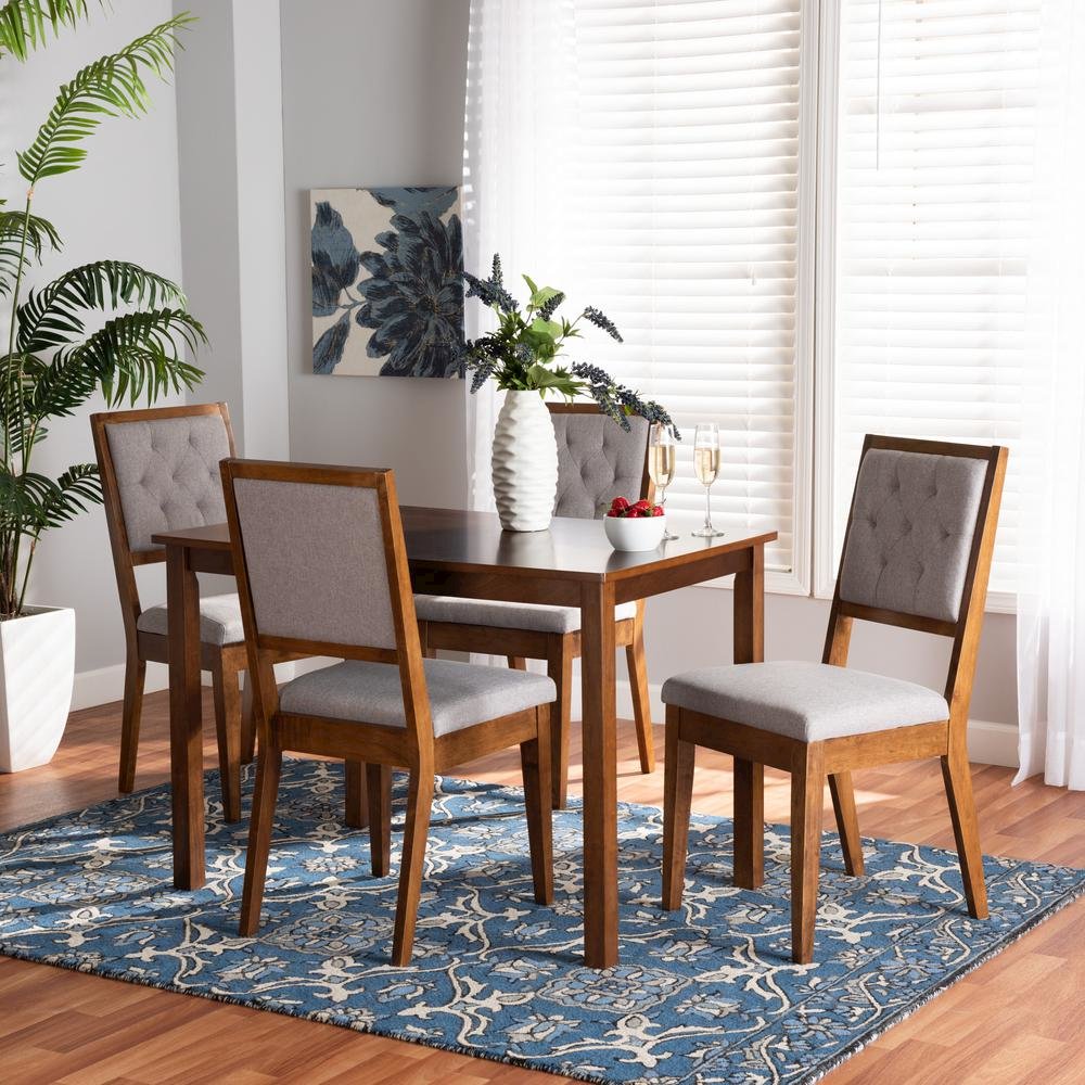 Grey Fabric Upholstered and Walnut Brown Finished Wood 5-Piece Dining Set. Picture 18
