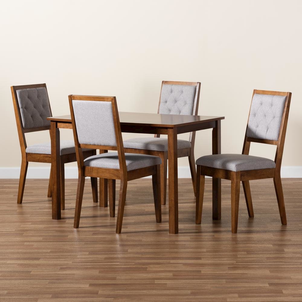 Grey Fabric Upholstered and Walnut Brown Finished Wood 5-Piece Dining Set. Picture 19