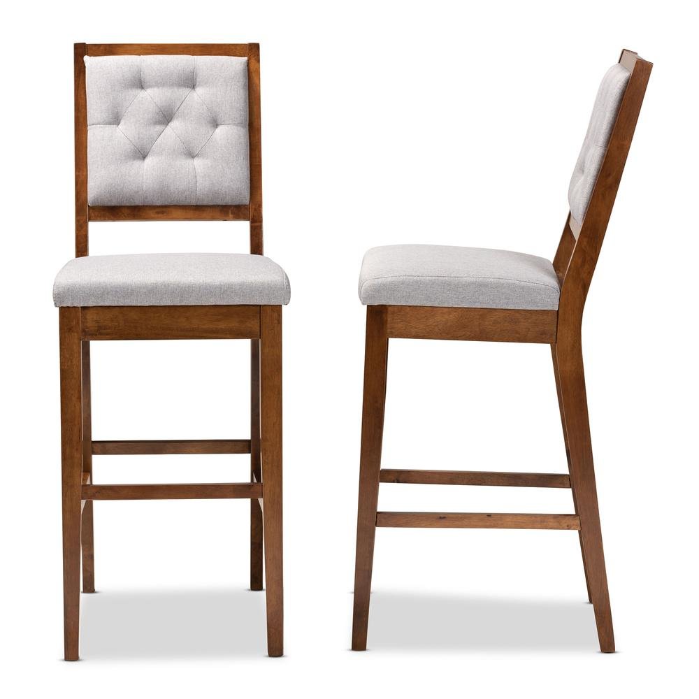 Grey Fabric Upholstered and Walnut Brown Finished Wood 2-Piece Bar Stool Set. Picture 12