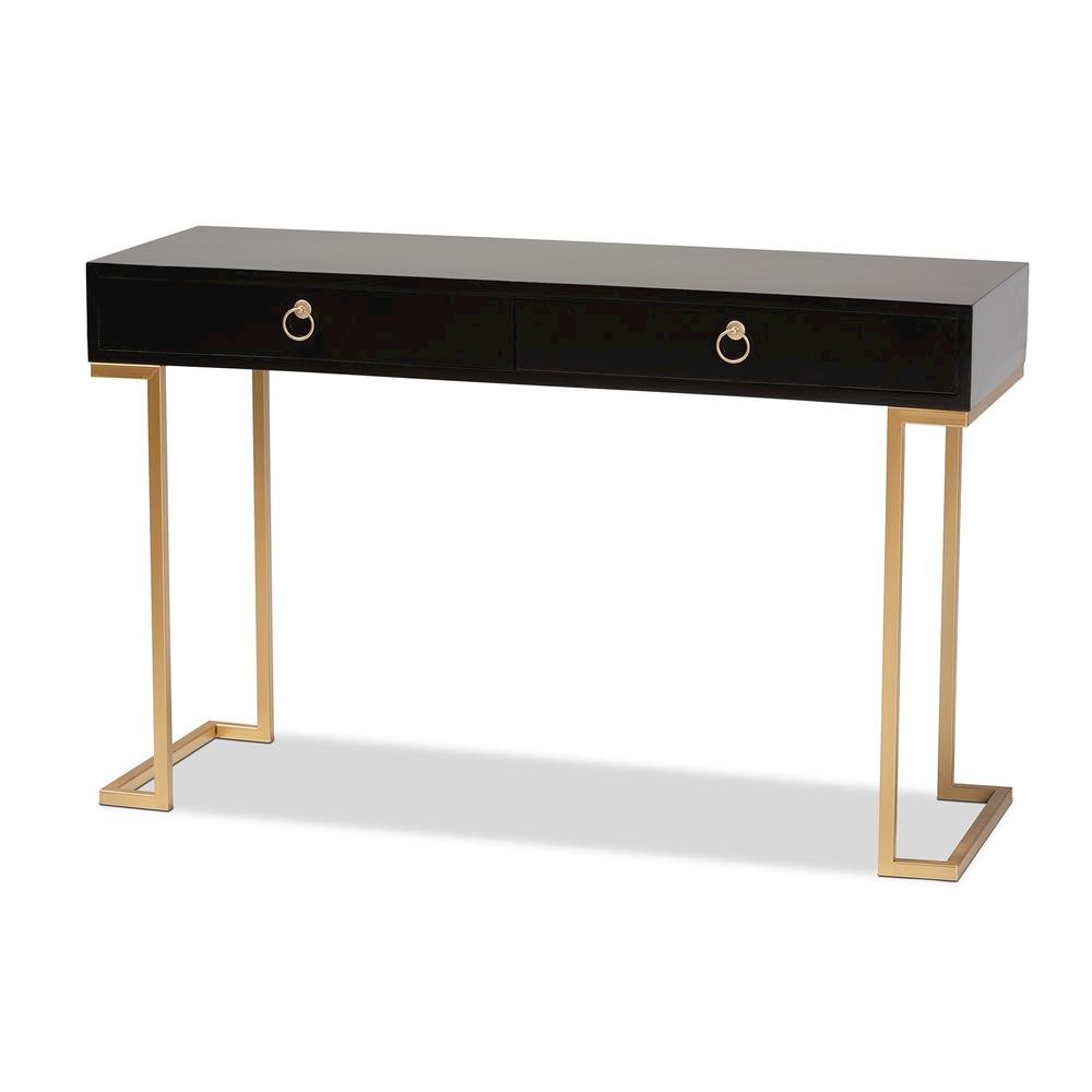 Black Finished Wood and Gold Metal 2-Drawer Console Table. Picture 11