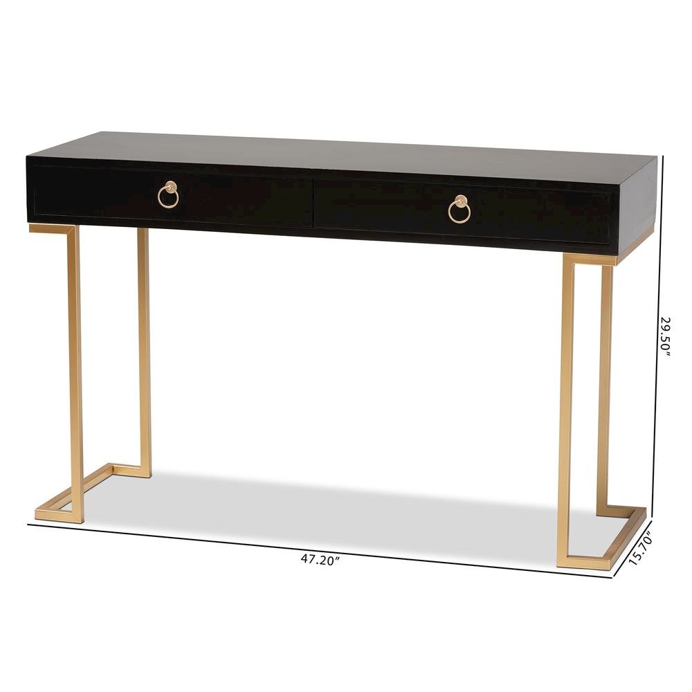 Black Finished Wood and Gold Metal 2-Drawer Console Table. Picture 20