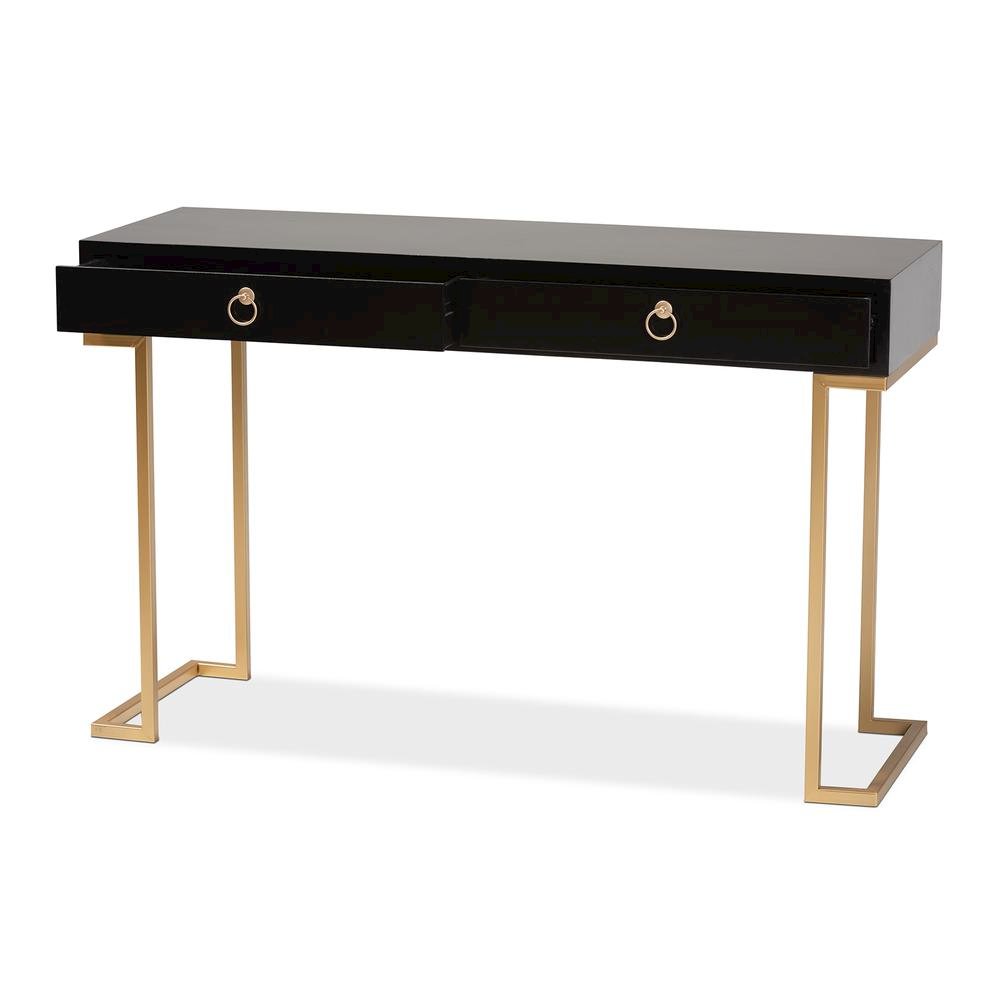 Black Finished Wood and Gold Metal 2-Drawer Console Table. Picture 12