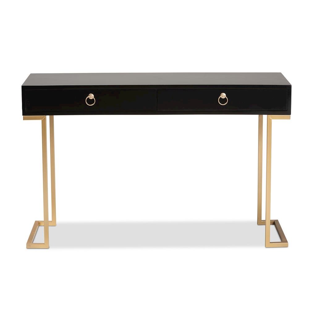 Black Finished Wood and Gold Metal 2-Drawer Console Table. Picture 13
