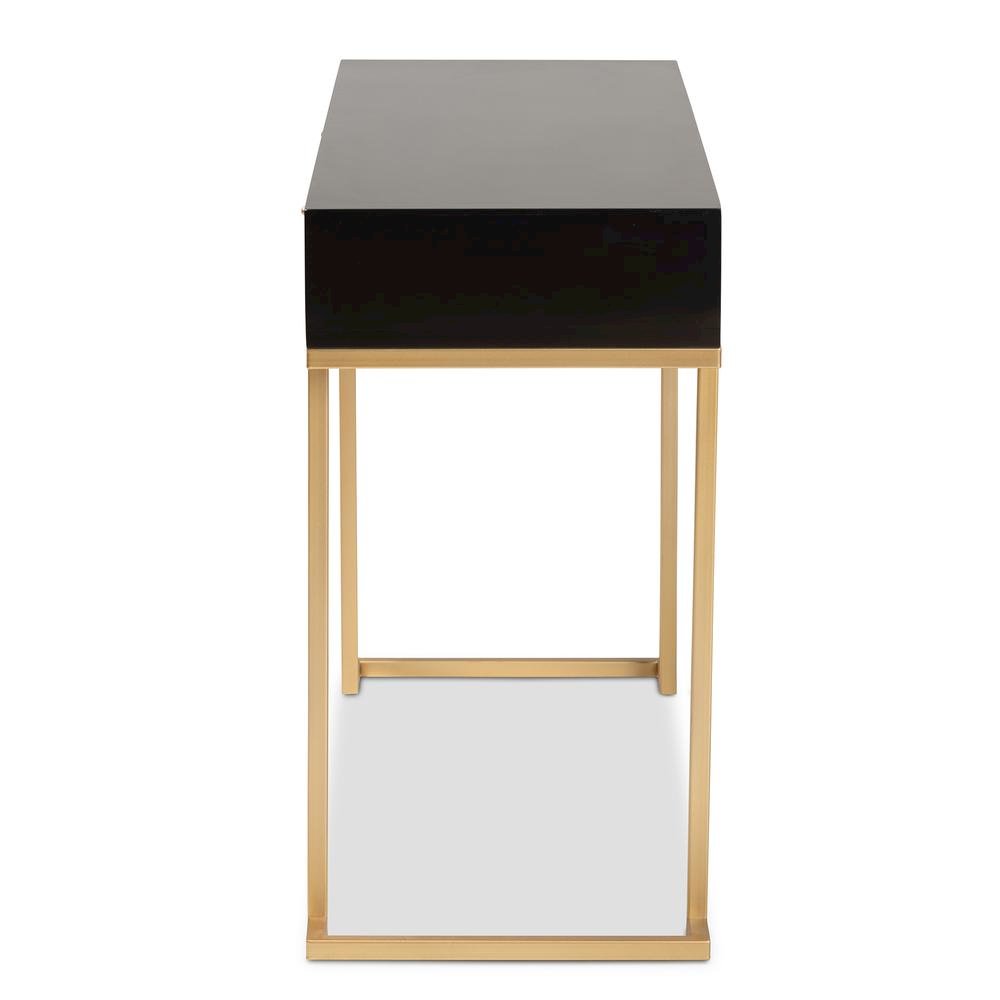 Black Finished Wood and Gold Metal 2-Drawer Console Table. Picture 14