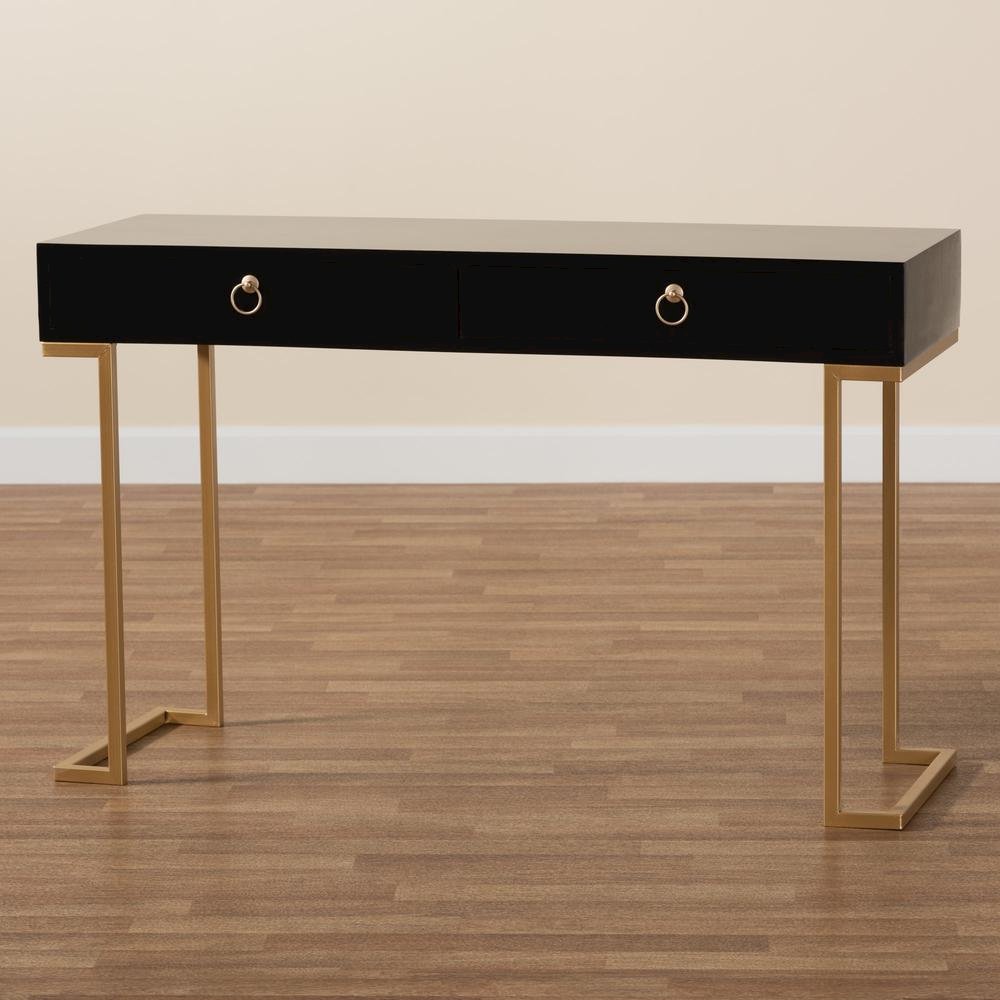 Black Finished Wood and Gold Metal 2-Drawer Console Table. Picture 19