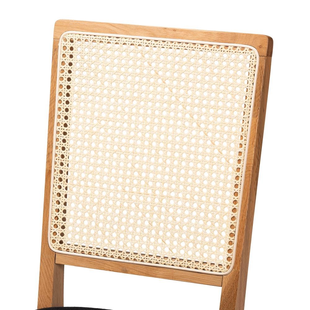 Black Fabric Upholstered and Oak brown Finished 2-Piece Rattan Dining Chair Set. Picture 13