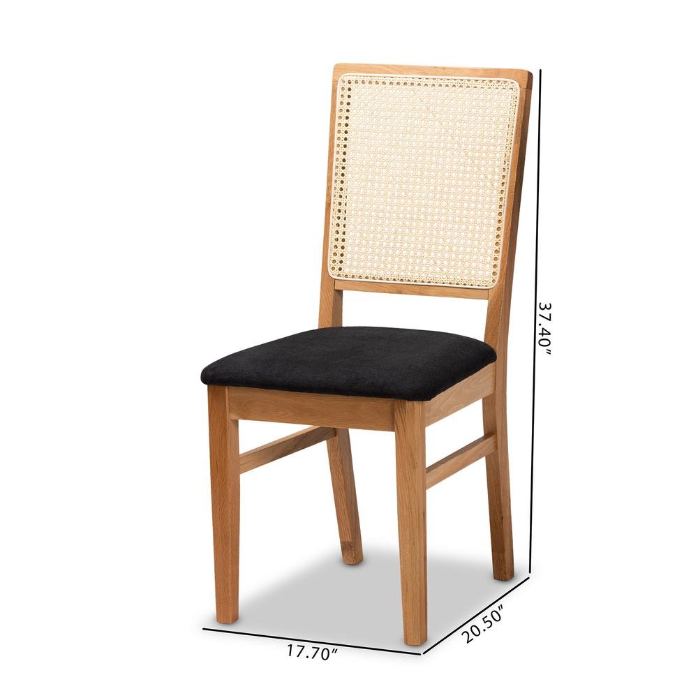 Black Fabric Upholstered and Oak brown Finished 2-Piece Rattan Dining Chair Set. Picture 18