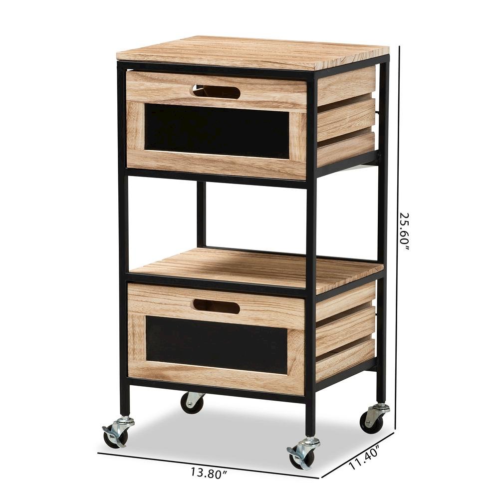 Industrial Oak Brown Finished Wood and Black Metal 2-Drawer End Table. Picture 18