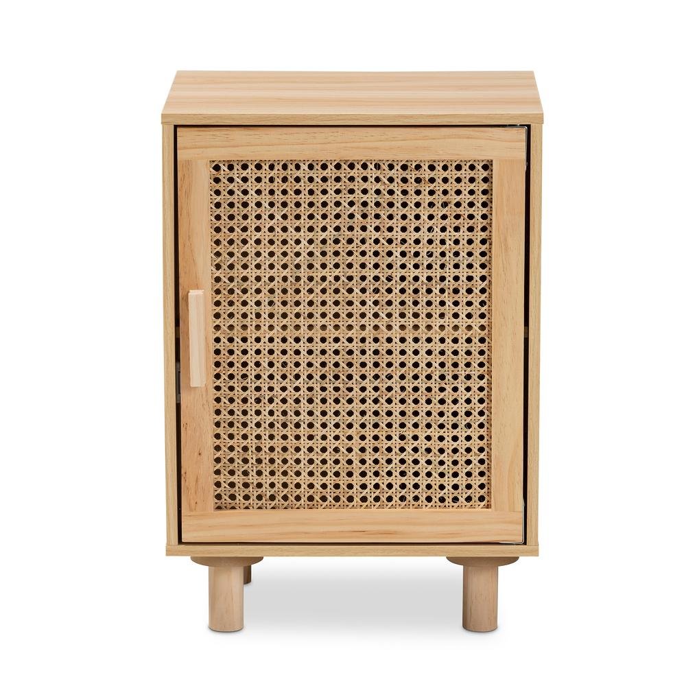 Rattan and Natural Brown Finished Wood 1-Door End Table. Picture 14