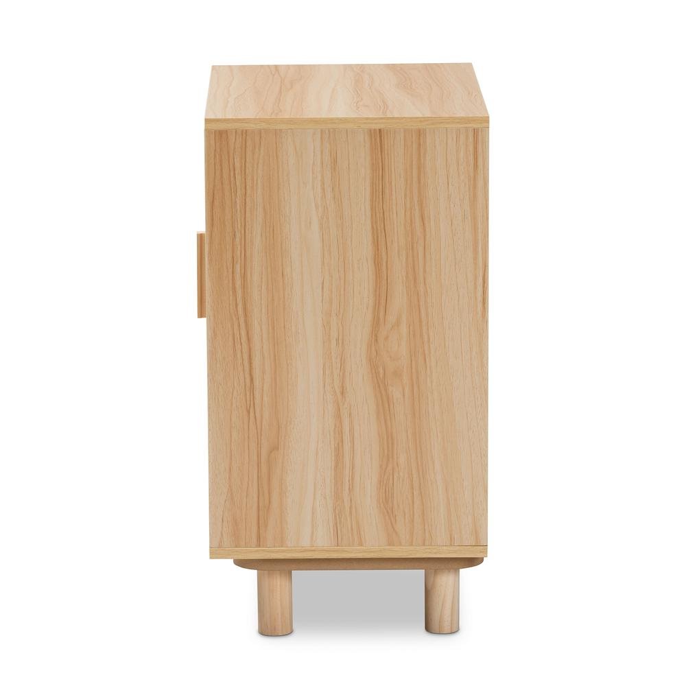 Rattan and Natural Brown Finished Wood 1-Door End Table. Picture 15