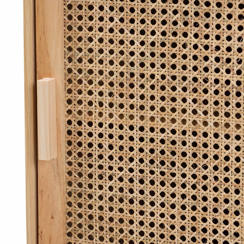 Rattan and Natural Brown Finished Wood 1-Door End Table. Picture 16