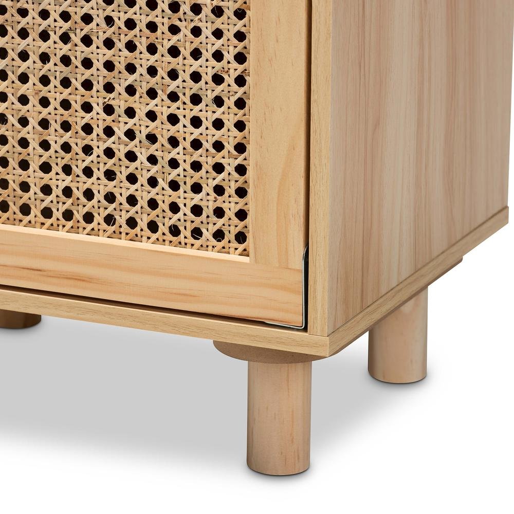 Rattan and Natural Brown Finished Wood 1-Door End Table. Picture 17