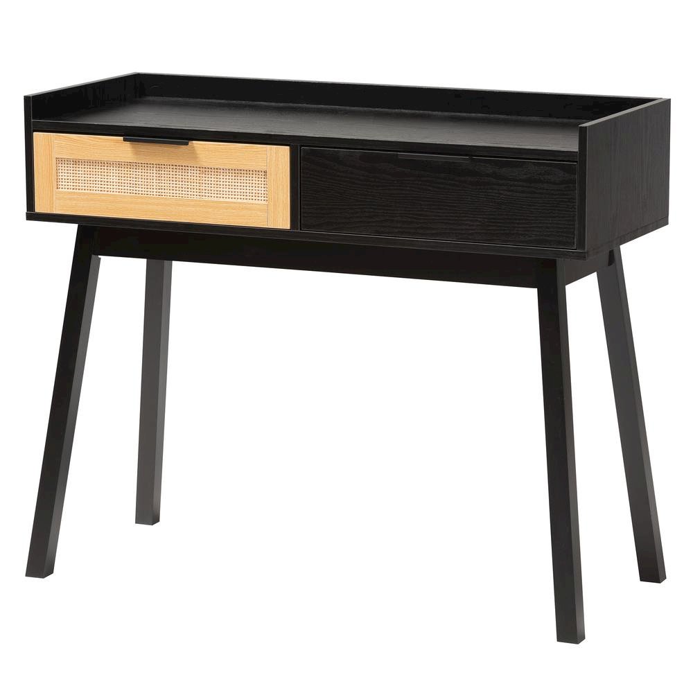 Two-Tone Espresso Brown and Natural Brown Finished Wood 2-Drawer Console Table. Picture 12