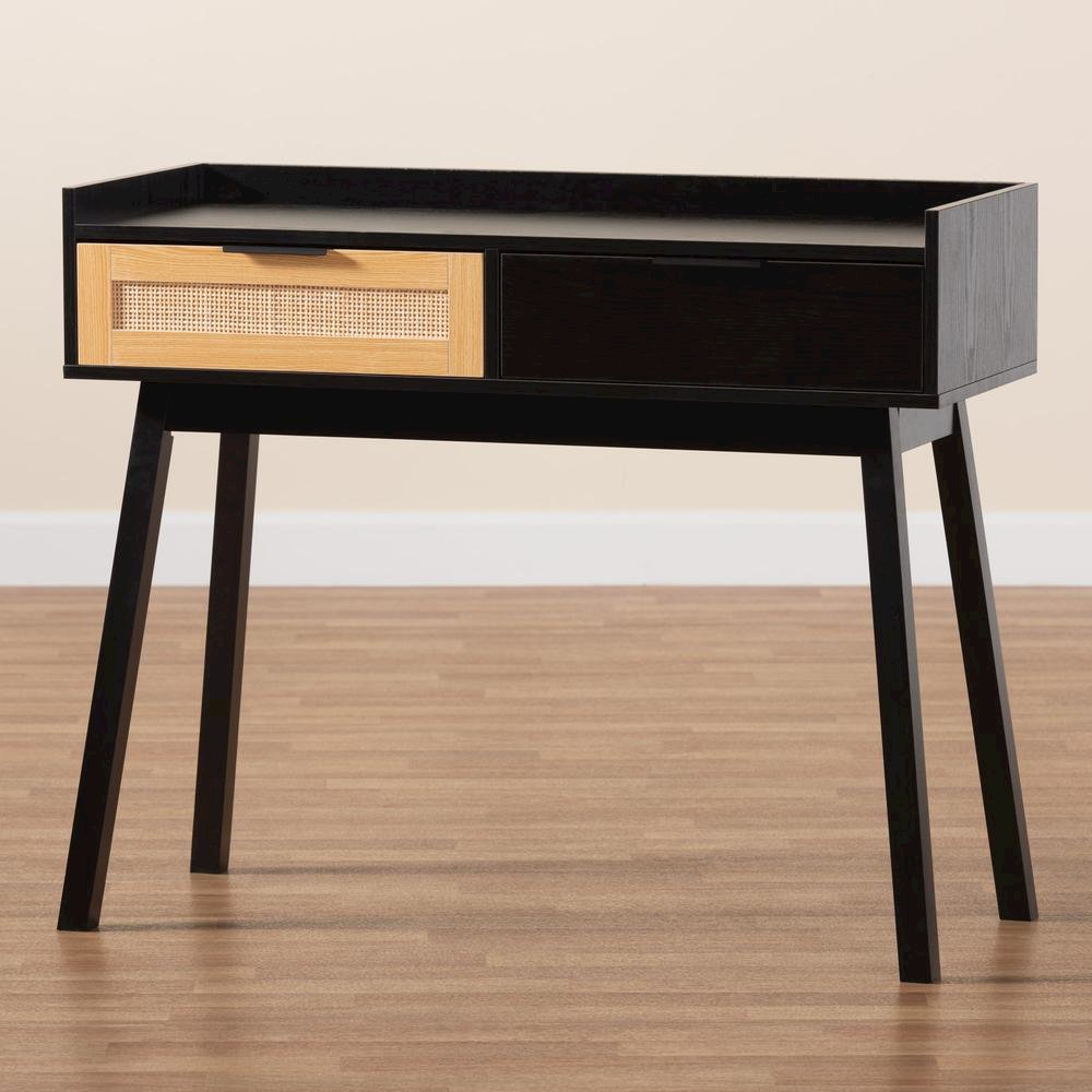 Two-Tone Espresso Brown and Natural Brown Finished Wood 2-Drawer Console Table. Picture 21