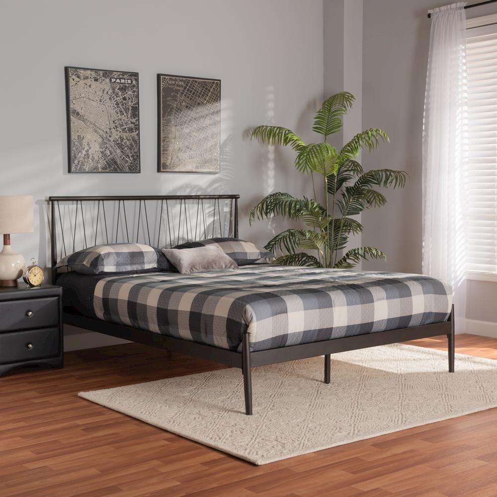 Samir Modern Industrial Black Bronze Finished Metal Full Size Platform Bed. Picture 17