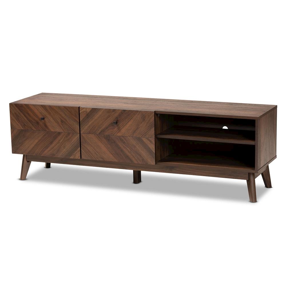 Baxton Studio Hartman Mid-Century Modern Walnut Brown Finished Wood TV Stand. Picture 11