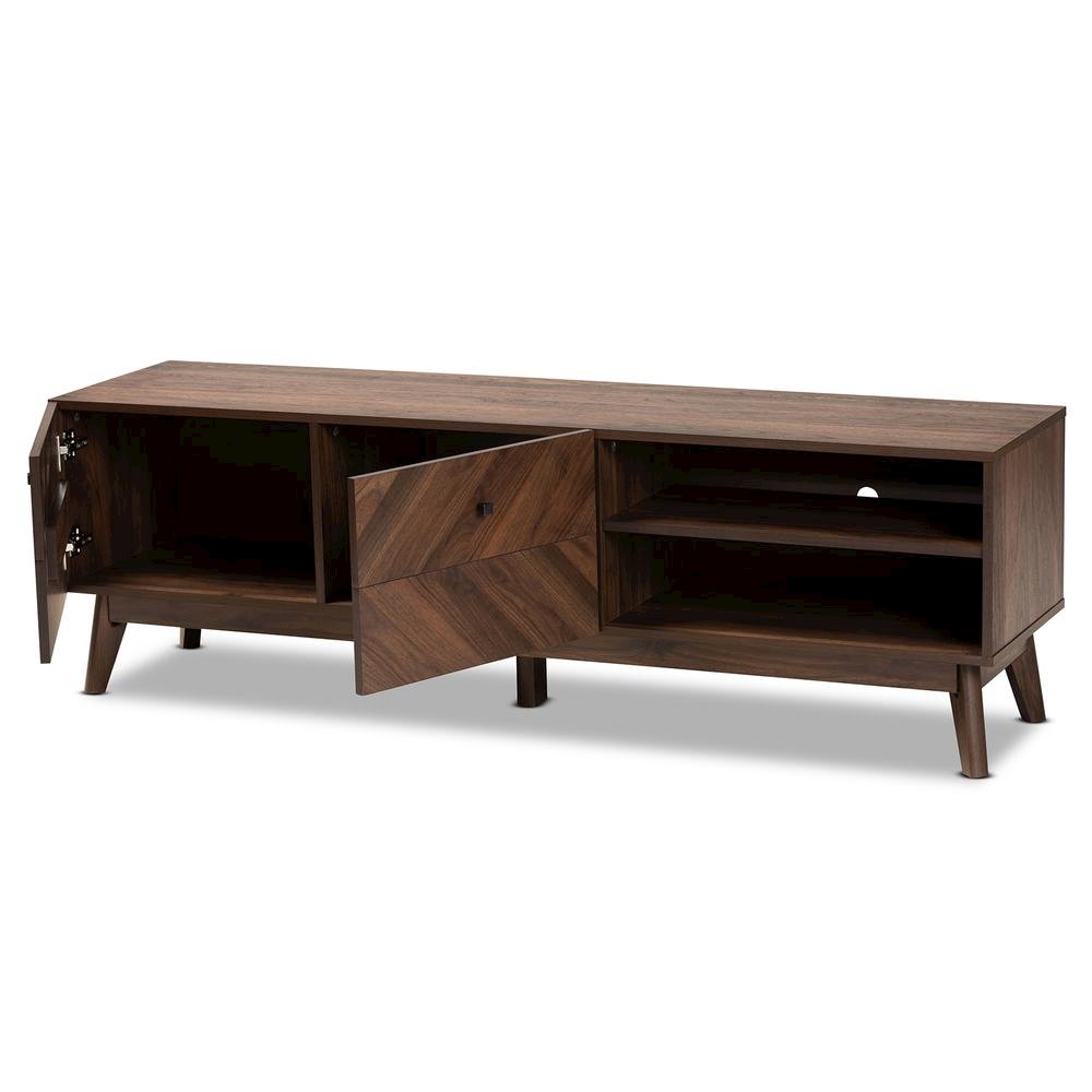 Baxton Studio Hartman Mid-Century Modern Walnut Brown Finished Wood TV Stand. Picture 12