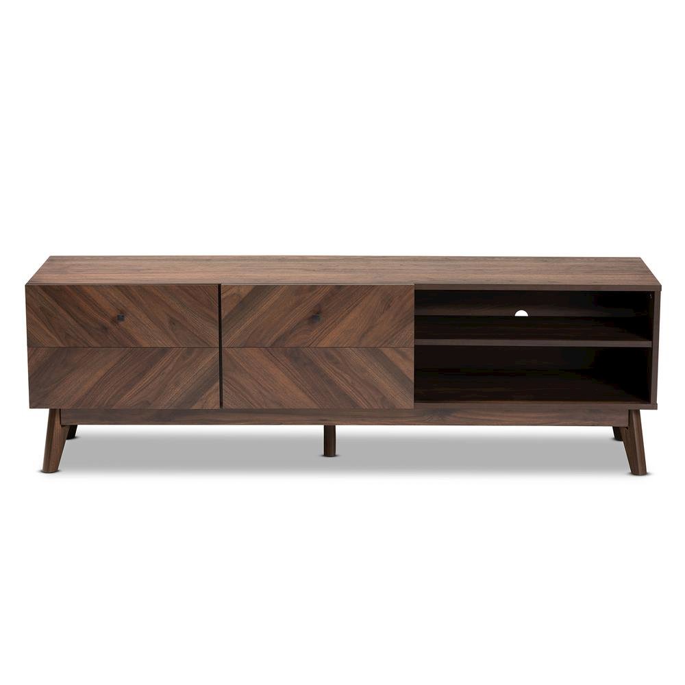 Baxton Studio Hartman Mid-Century Modern Walnut Brown Finished Wood TV Stand. Picture 13