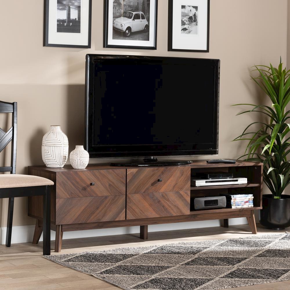 Baxton Studio Hartman Mid-Century Modern Walnut Brown Finished Wood TV Stand. Picture 18