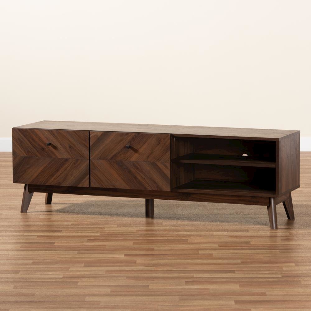 Baxton Studio Hartman Mid-Century Modern Walnut Brown Finished Wood TV Stand. Picture 19
