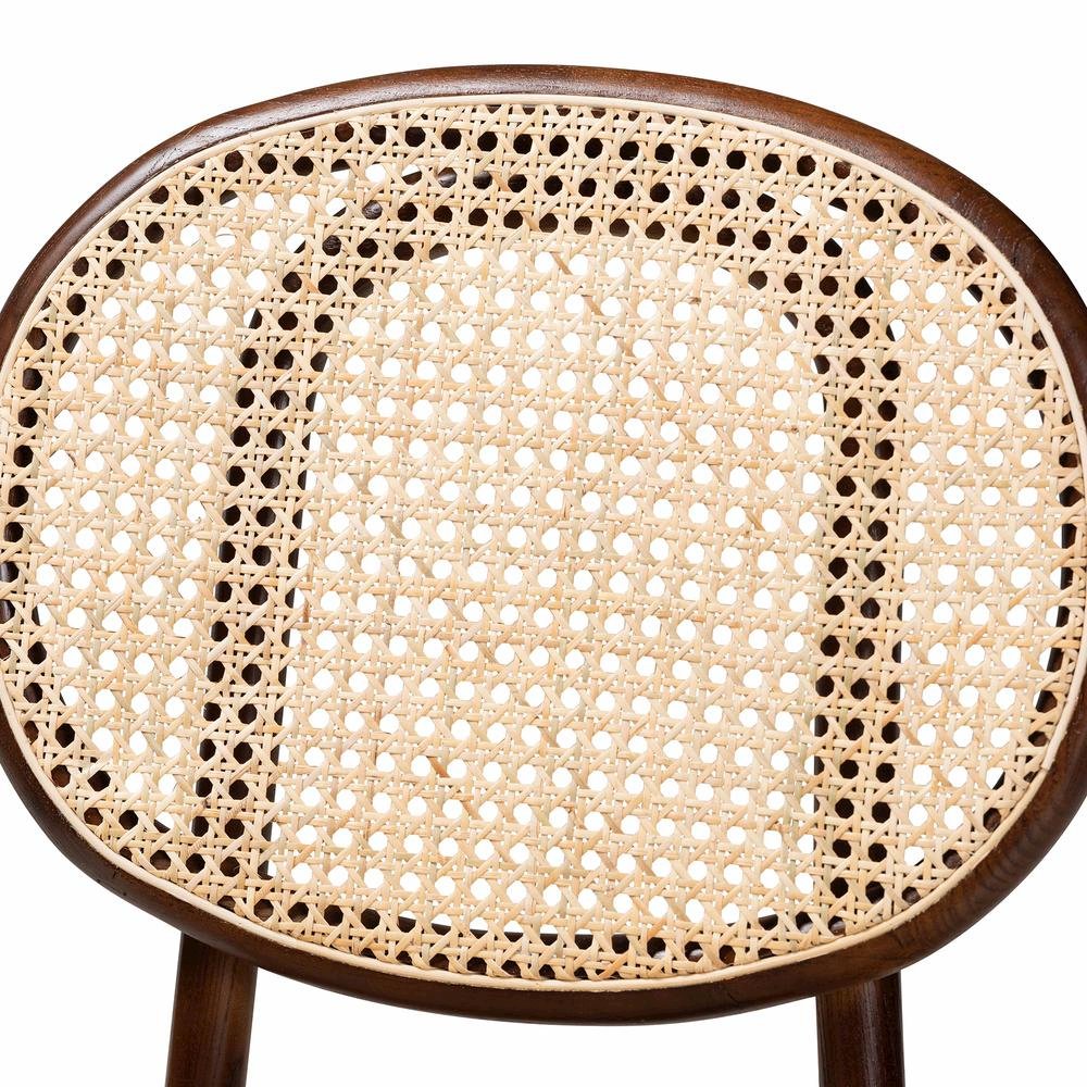 Brown Woven Rattan and Walnut Brown Wood 2-Piece Cane Dining Chair Set. Picture 12