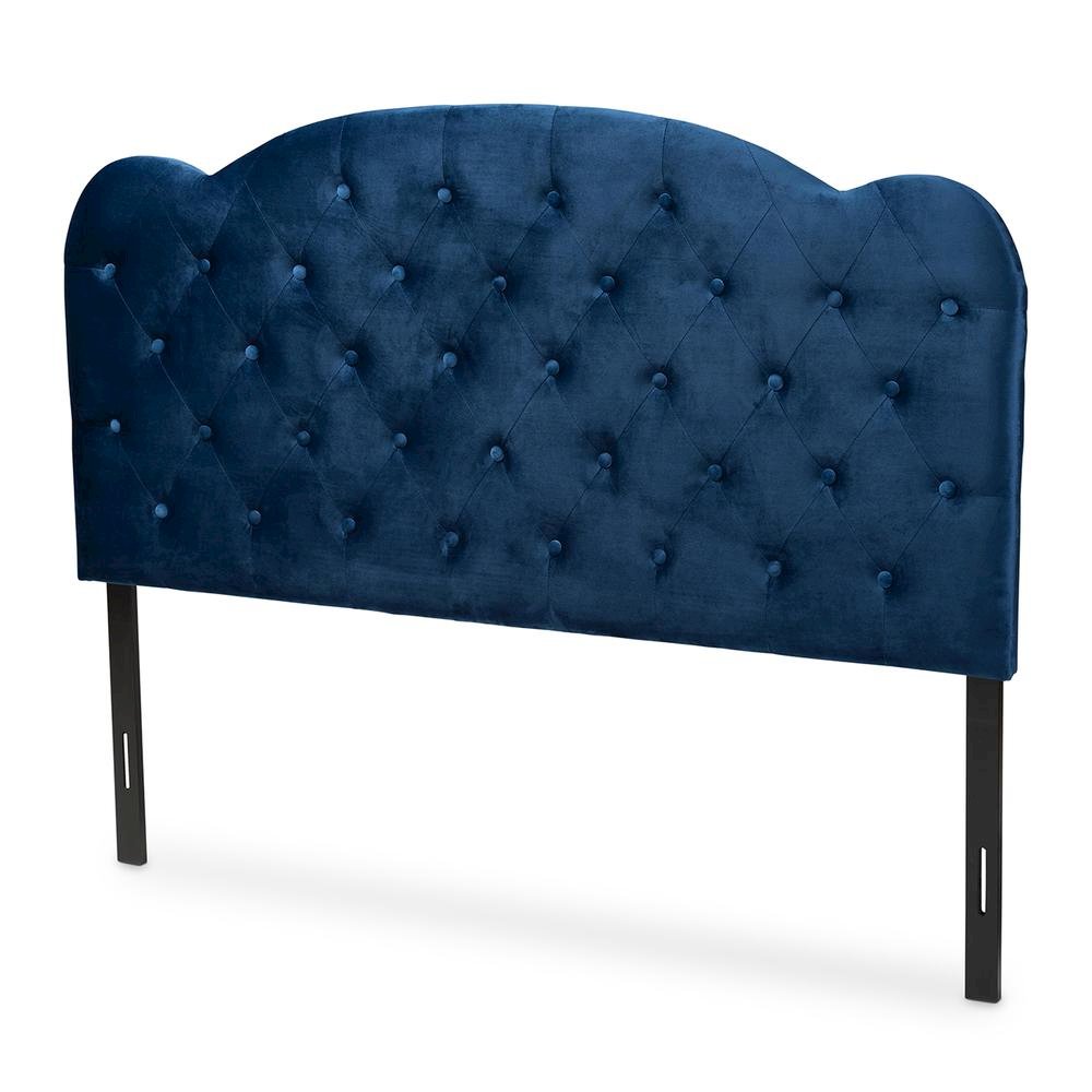 Navy Blue Velvet Fabric Upholstered Queen Size Headboard. Picture 9