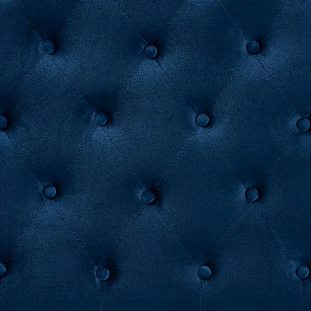 Navy Blue Velvet Fabric Upholstered Queen Size Headboard. Picture 11