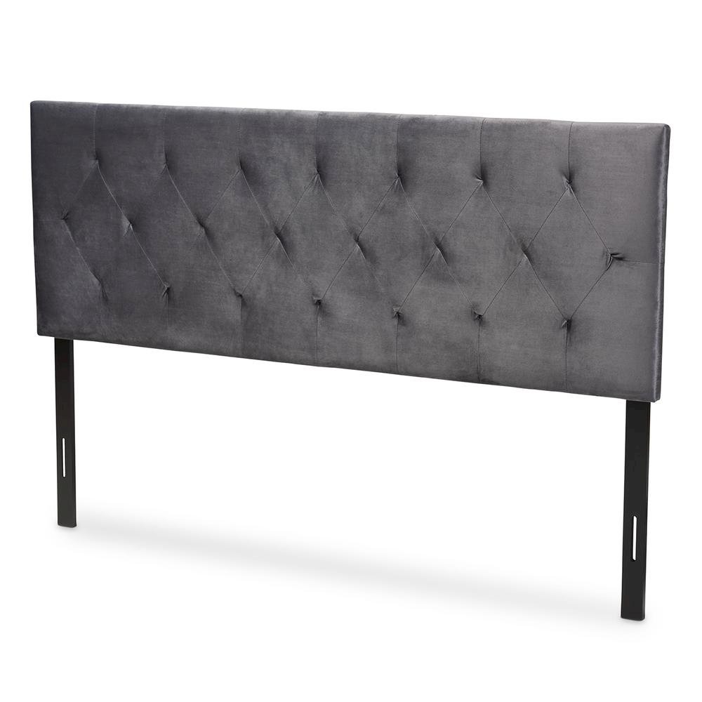 Grey Velvet Fabric Upholstered Queen Size Headboard. Picture 9