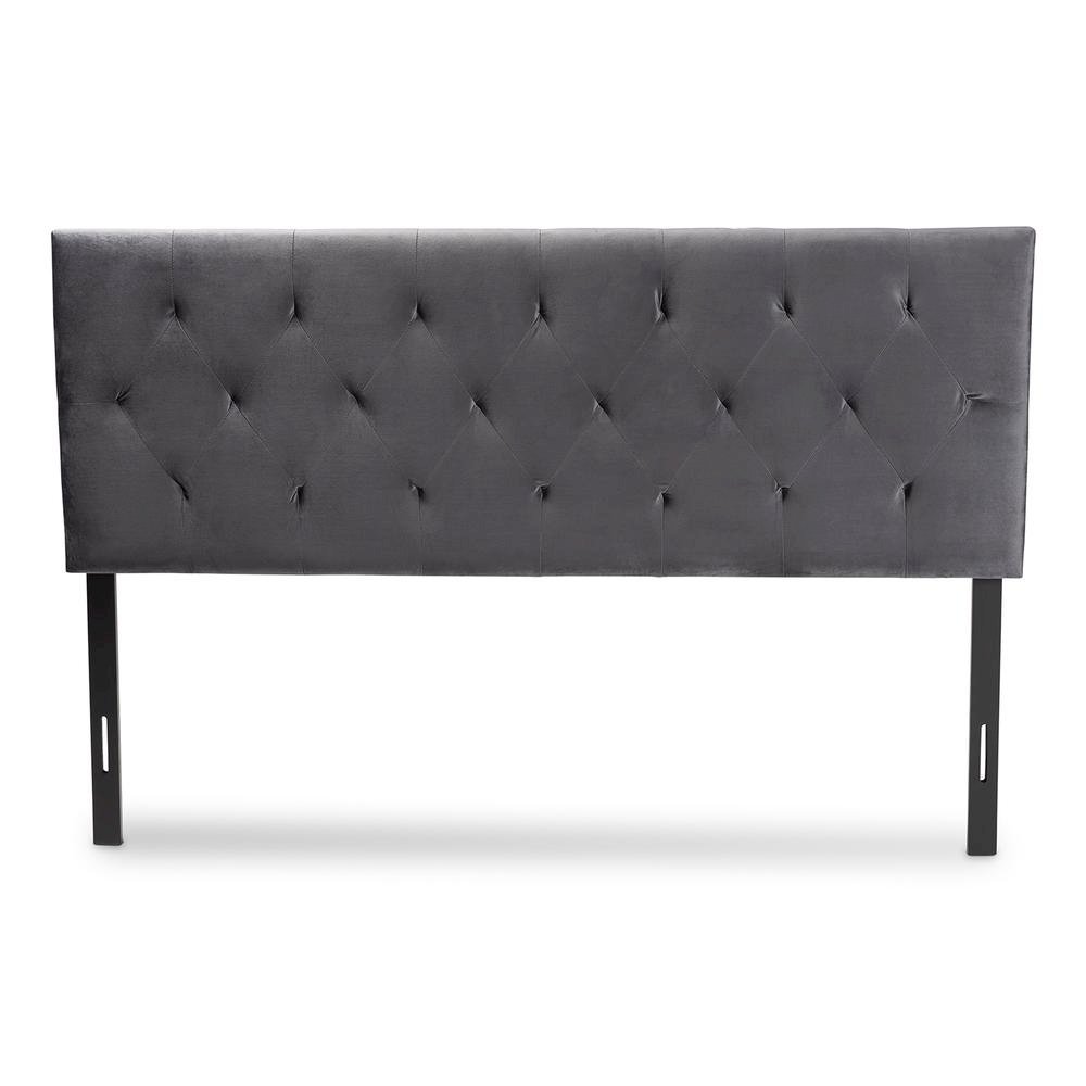 Grey Velvet Fabric Upholstered Queen Size Headboard. Picture 10