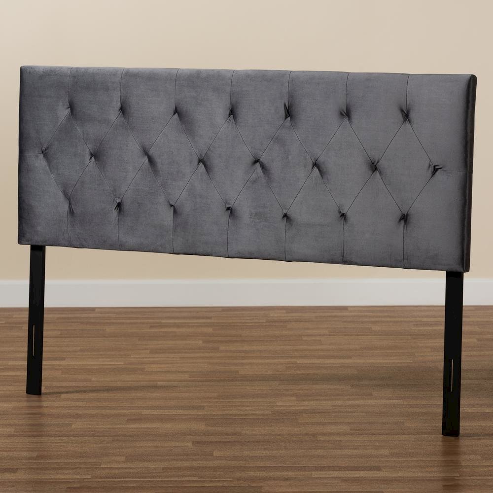 Grey Velvet Fabric Upholstered Queen Size Headboard. Picture 13