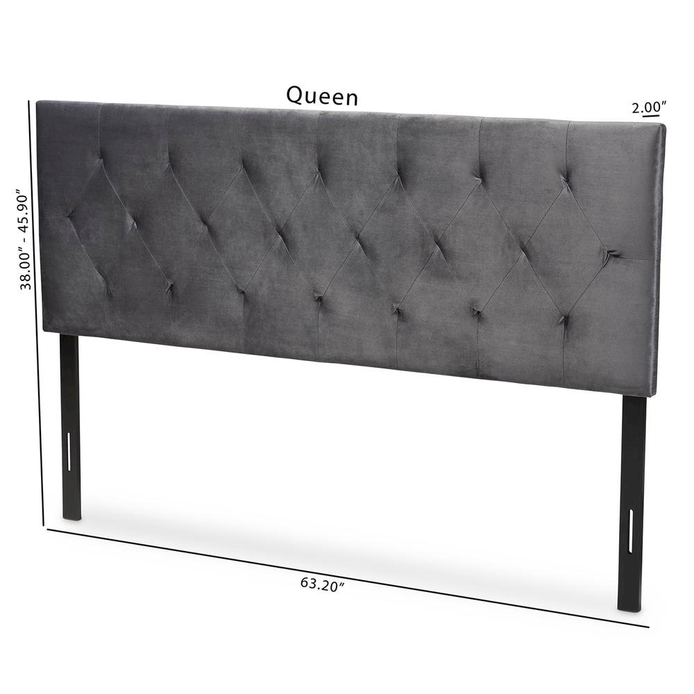 Grey Velvet Fabric Upholstered Queen Size Headboard. Picture 15