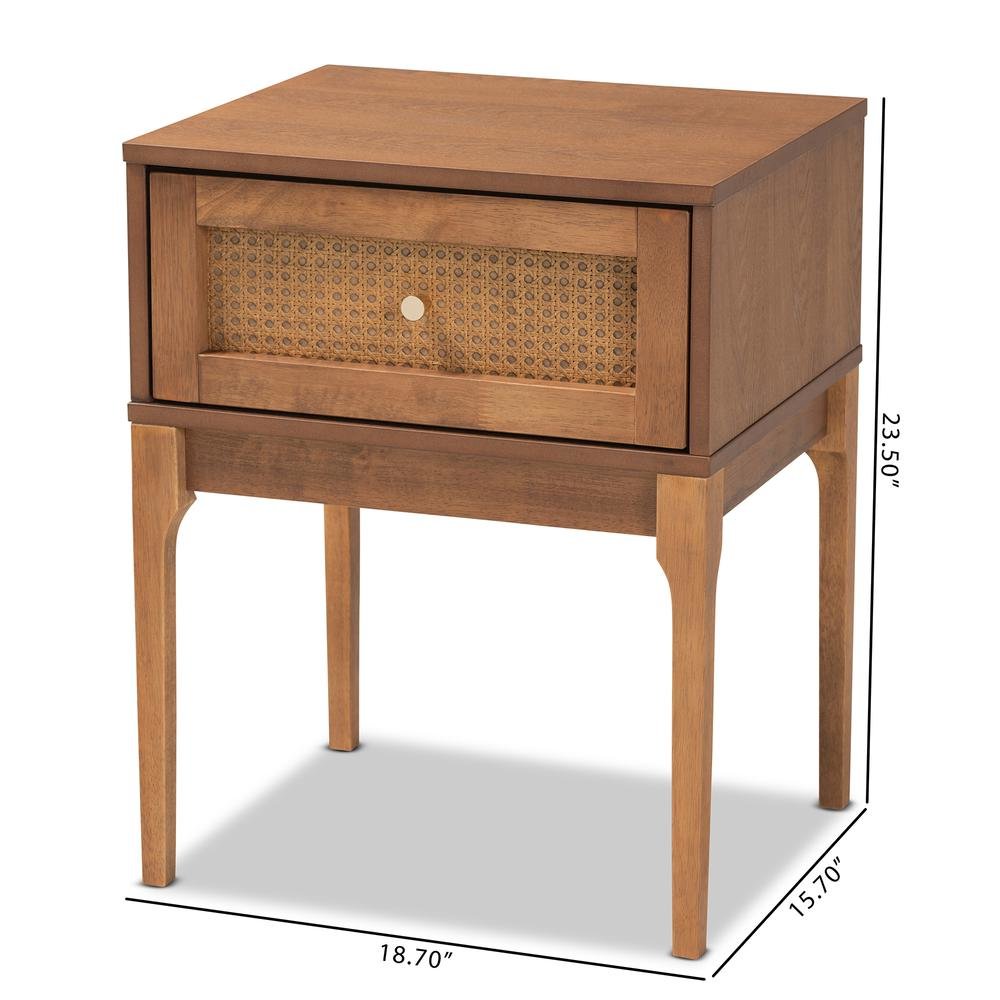 Ash Walnut Finished Wood and Rattan 1-Drawer Nightstand. Picture 20