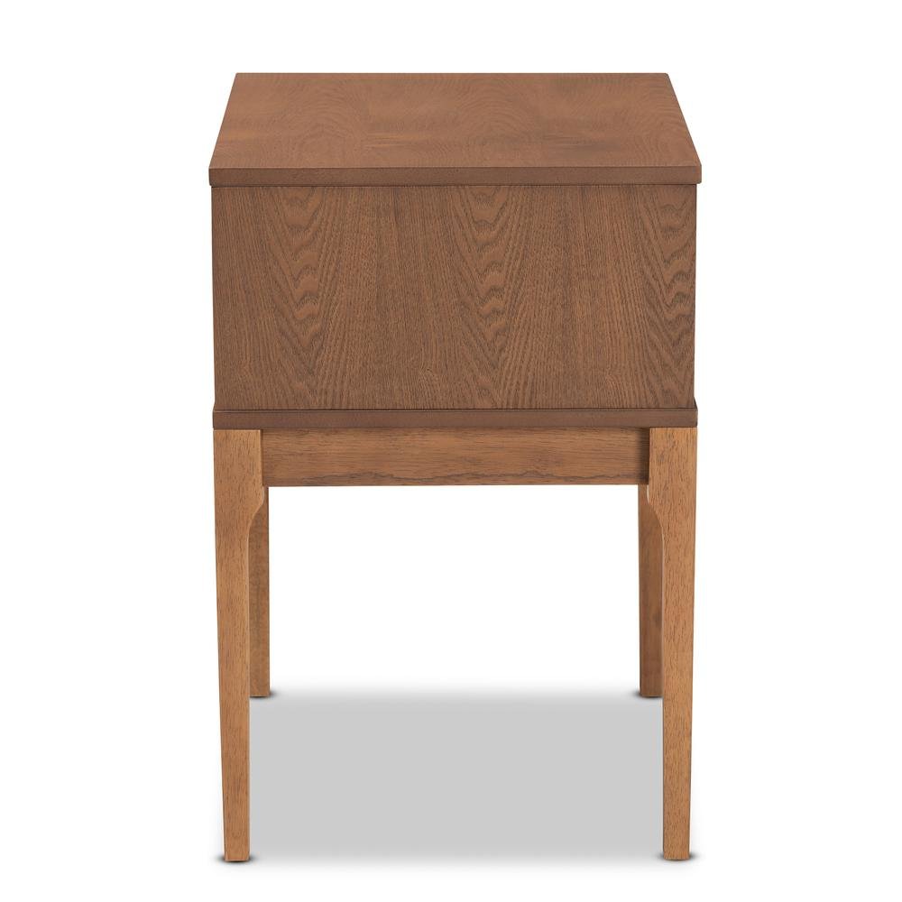 Ash Walnut Finished Wood and Rattan 1-Drawer Nightstand. Picture 14