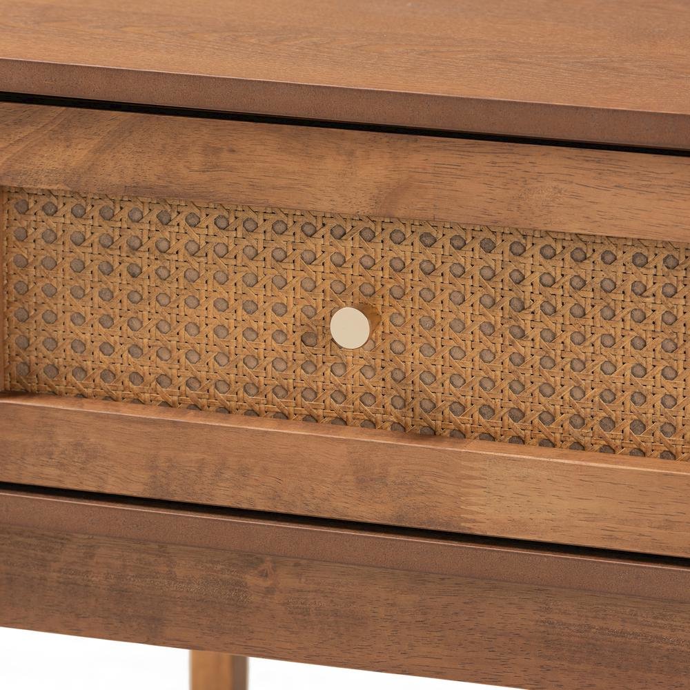 Ash Walnut Finished Wood and Rattan 1-Drawer Nightstand. Picture 15