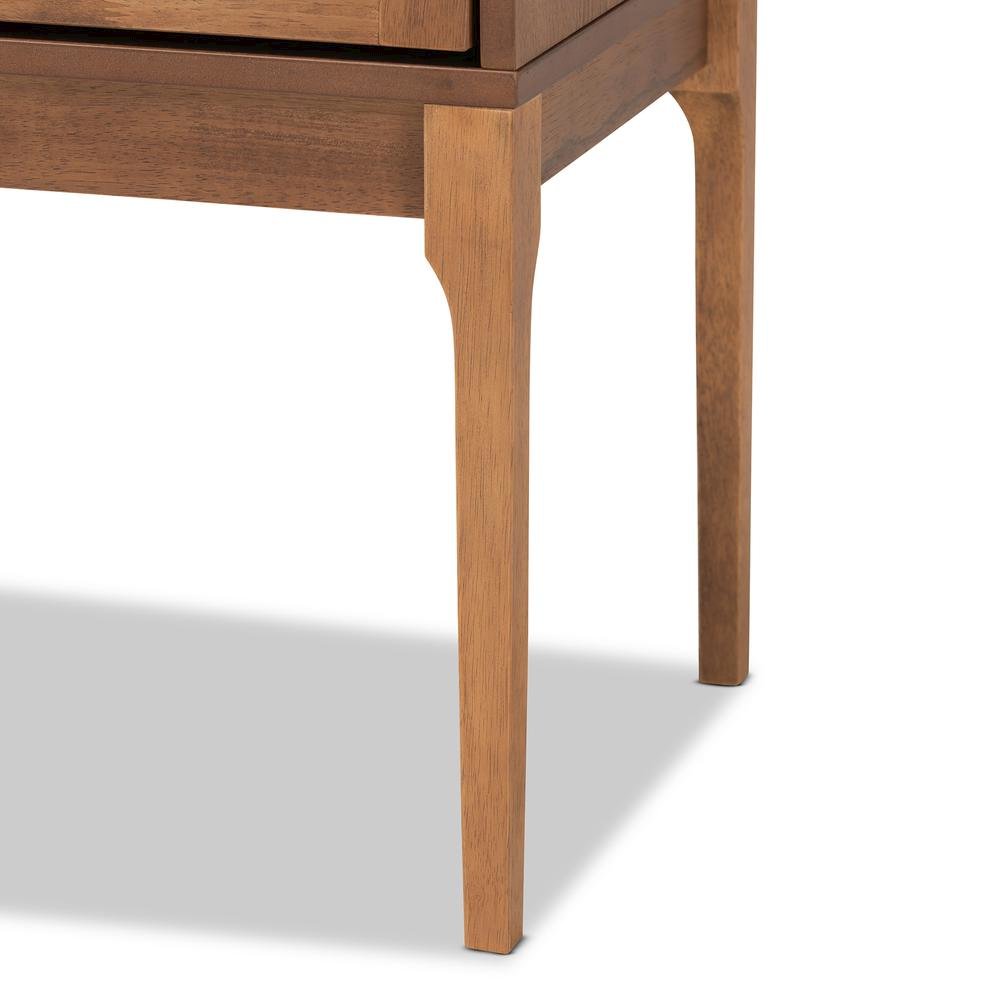 Ash Walnut Finished Wood and Rattan 1-Drawer Nightstand. Picture 16