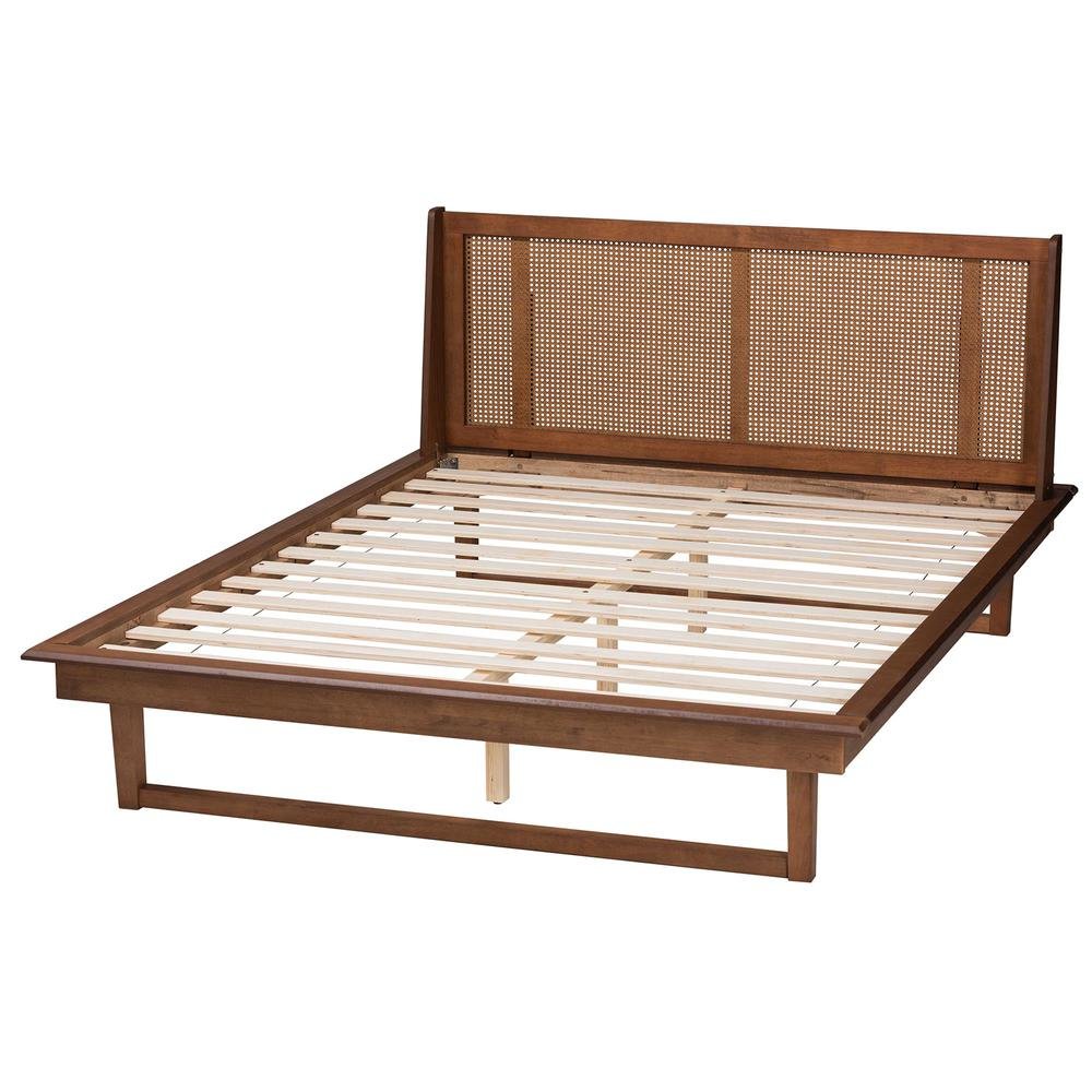 Aveena Mid-Century Modern Walnut Brown Finished Wood Queen Size Platform Bed. Picture 13