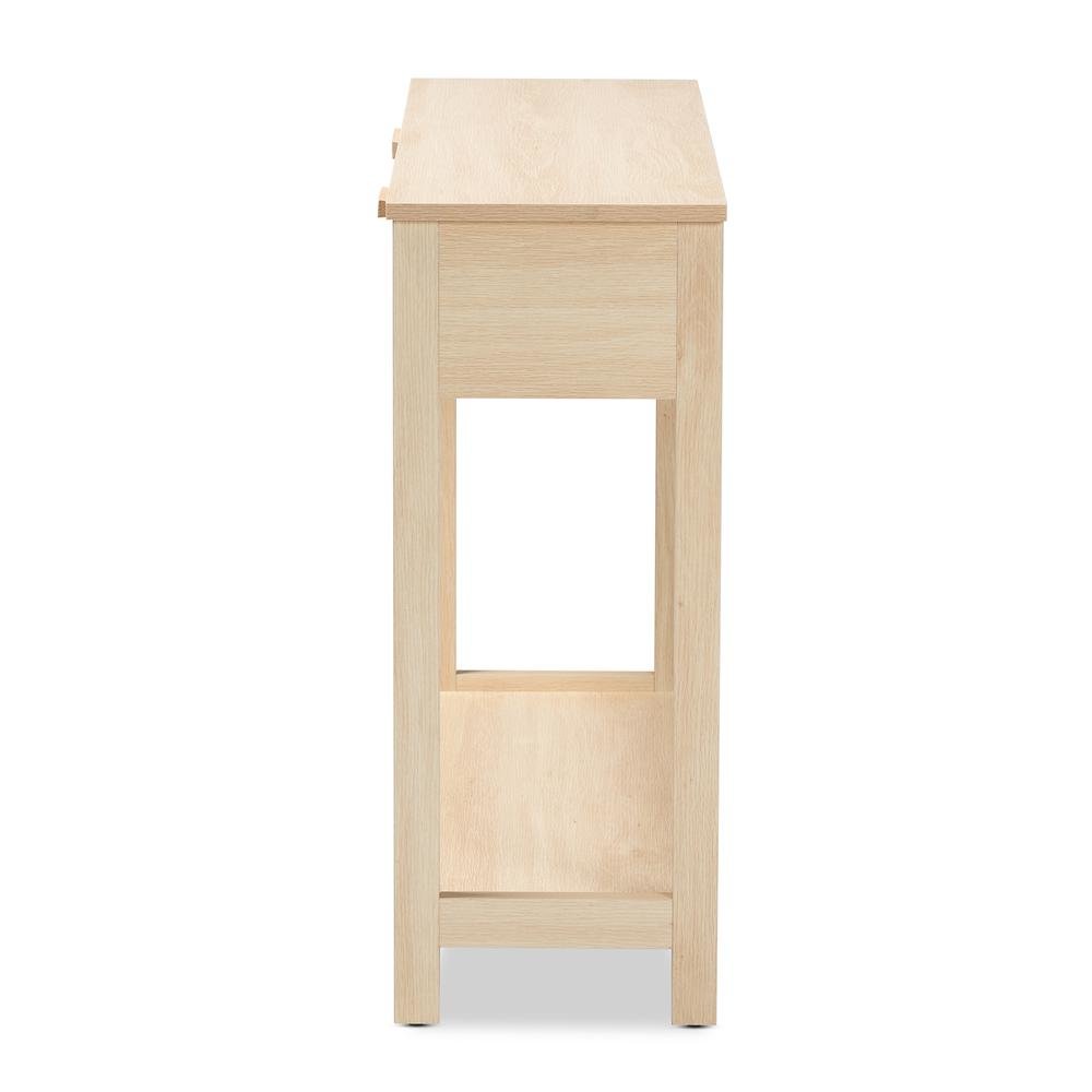 Light Brown Finished Wood 2-Drawer Console Table with Natural Rattan. Picture 14