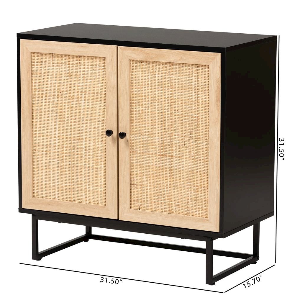 Espresso Brown Finished Wood and Natural Rattan 2-Door Storage Cabinet. Picture 20