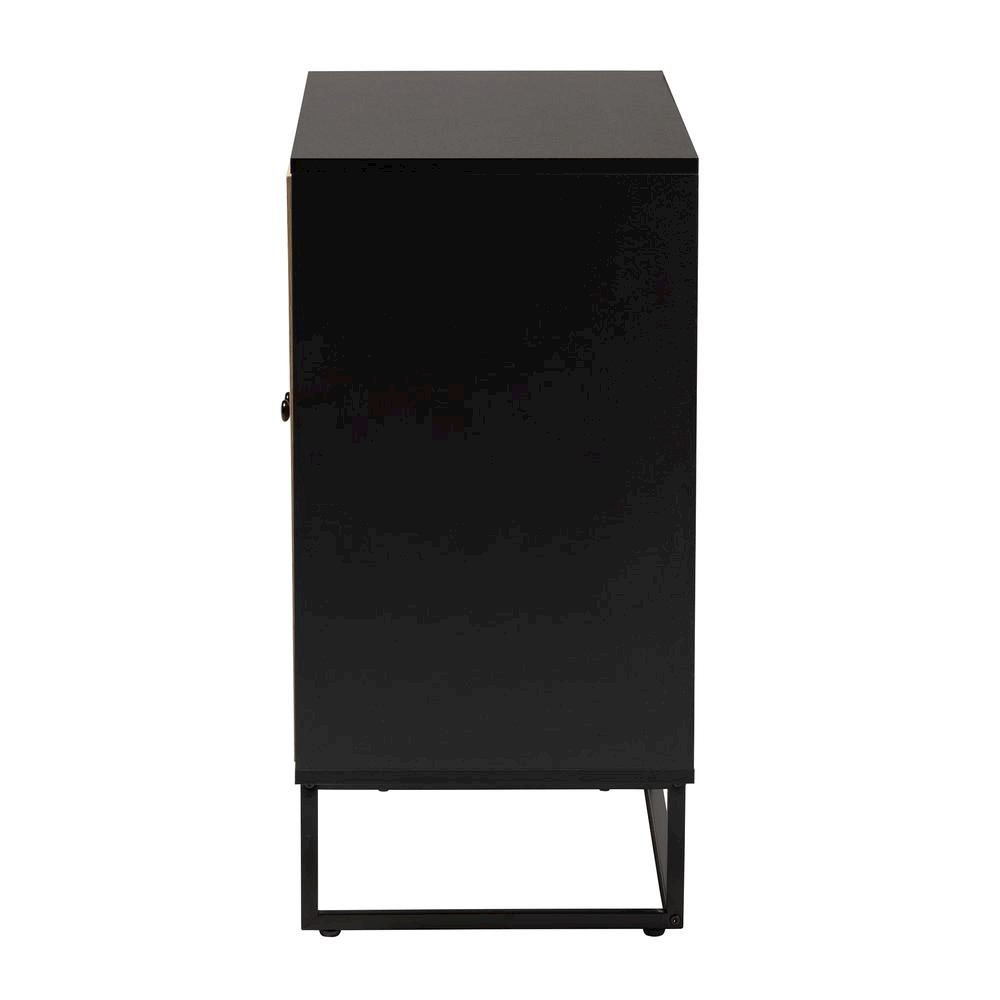 Espresso Brown Finished Wood and Natural Rattan 2-Door Storage Cabinet. Picture 14