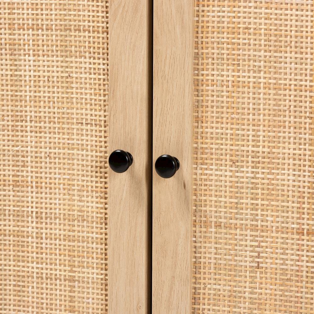 Espresso Brown Finished Wood and Natural Rattan 2-Door Storage Cabinet. Picture 15