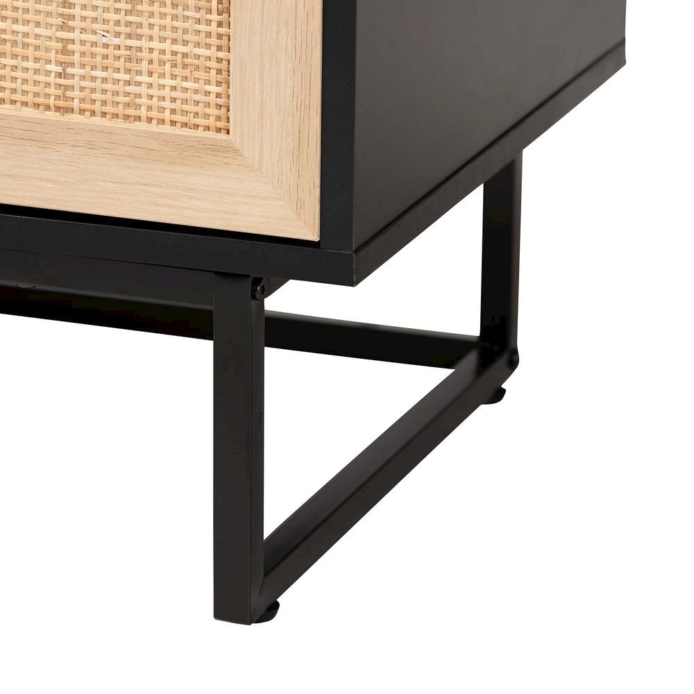 Espresso Brown Finished Wood and Natural Rattan 2-Door Storage Cabinet. Picture 16