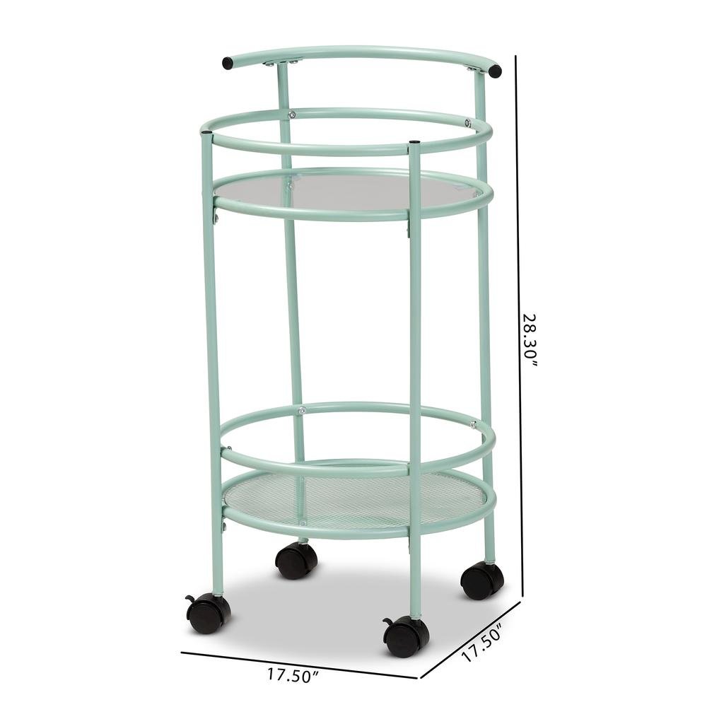 Newell Mid-Century Modern Mint Green Finished Metal 2-Tier Kitchen Cart. Picture 16