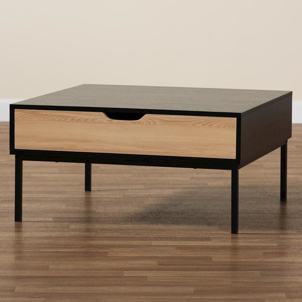 Two-Tone Oak Brown and Black Finished Wood Coffee Table. Picture 7