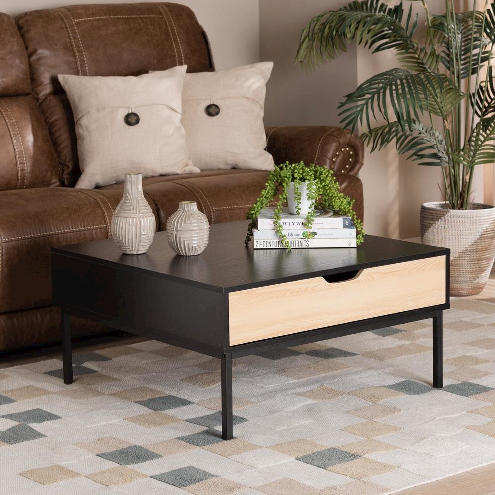 Two-Tone Oak Brown and Black Finished Wood Coffee Table. Picture 9