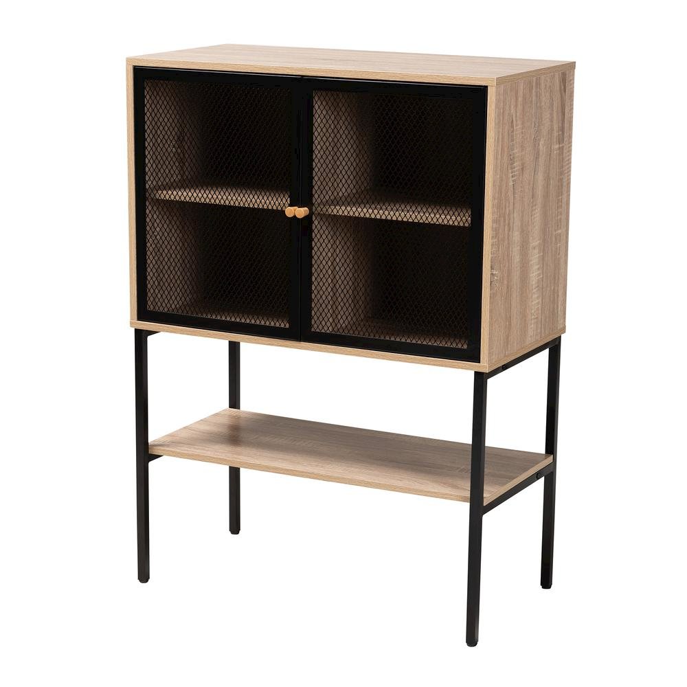 Industrial Natural Brown Finished Wood and Black Metal 2-Door Sideboard. Picture 11